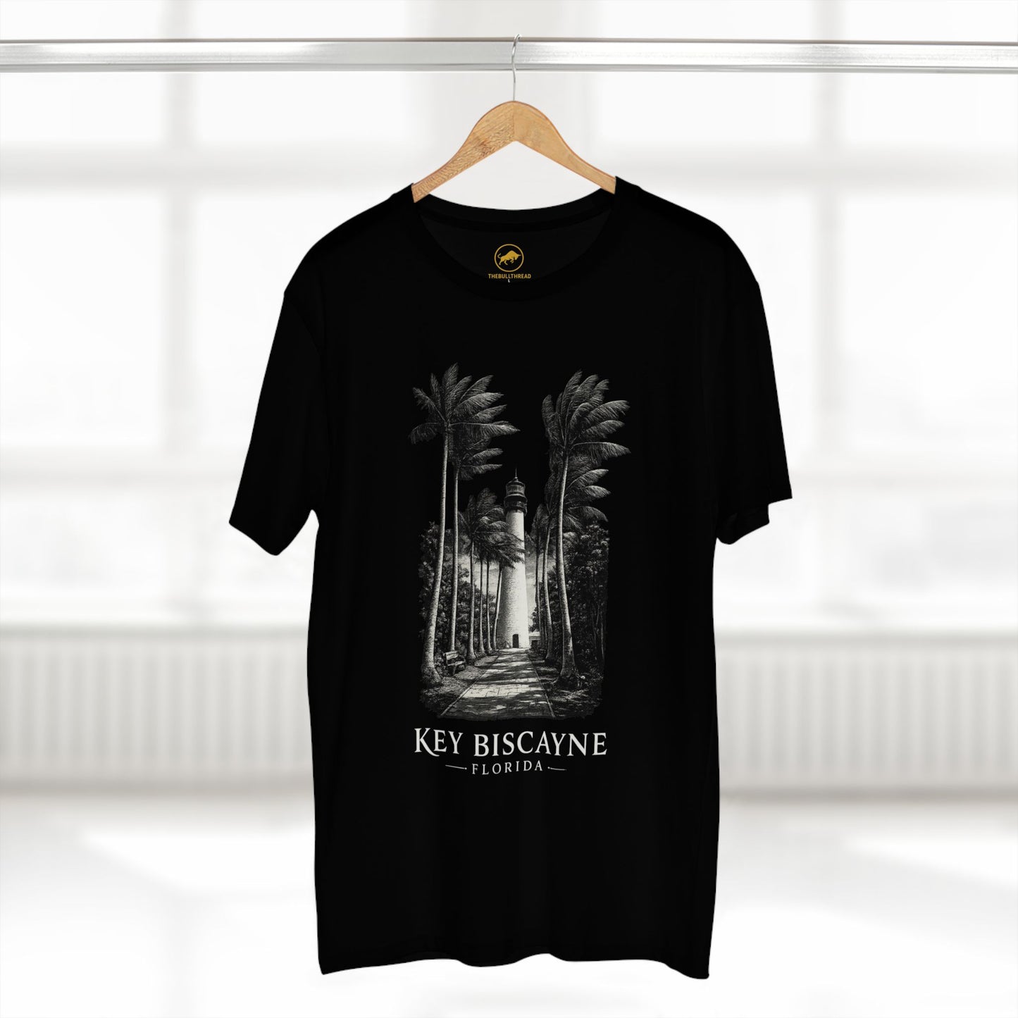Key Biscayne Florida Luxury Lighthouse Shirt, AS Colour 5001 Premium Tee, Cape Florida Coastal Graphic, Minimalist Beach Palm Design.