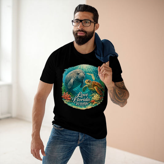 Love Florida Wildlife Shirt, Manatee and Sea Turtle Tee, Florida Coastal Graphic T-Shirt, Premium AS Colour 5001 Nature Gift.