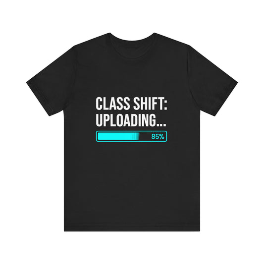 Premium Crypto Investor Shirt – “Class Shift: Uploading…” Neon Progress Bar Design by TheBullThread