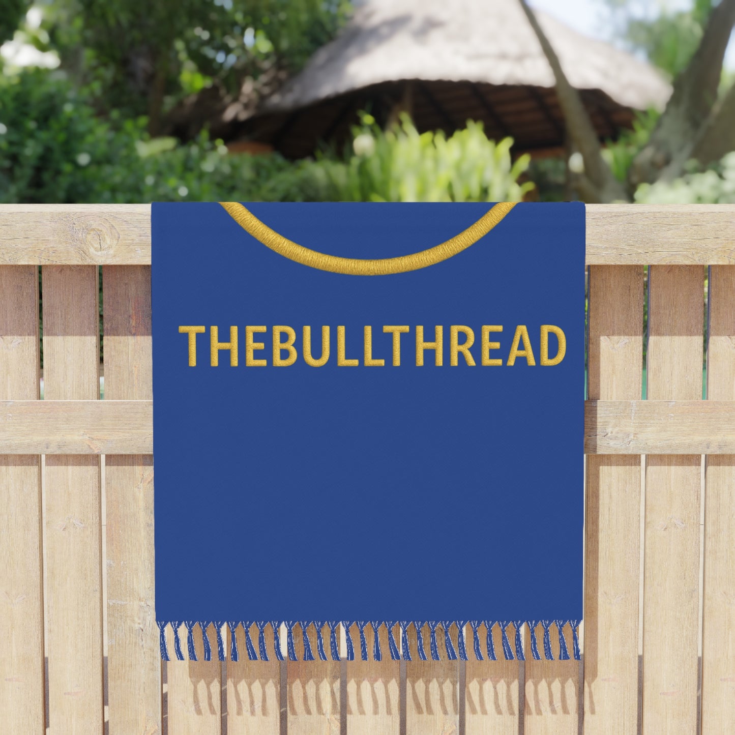 Premium Boho Beach Blanket - Dark Blue with Gold Ring & Bull by TheBullThread