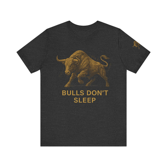 Luxury Crypto Trader T-Shirt - Bulls Don’t Sleep Gold Charging Bull Design by TheBullThread