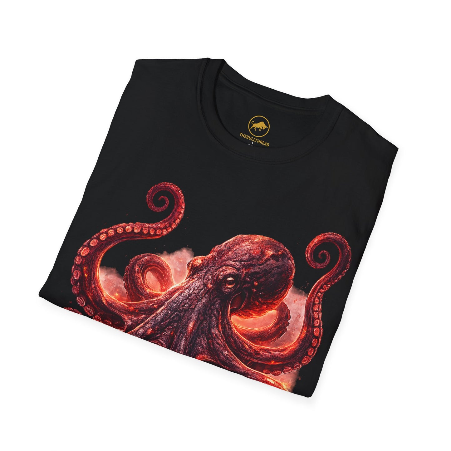 Premium Red Octopus Shirt, Glowing Kraken Ocean Tee, Fiery Deep Sea Graphic T Shirt, Coastal Nature Lover Gift, Bioluminescent Marine Art.