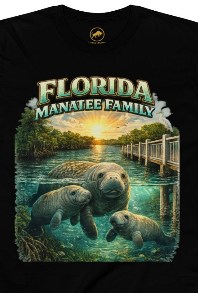 Florida Manatee Family Shirt, Premium Coastal Wildlife Tee, Cute Manatee Graphic T-Shirt, Florida Nature Shirt, AS Colour 5001.