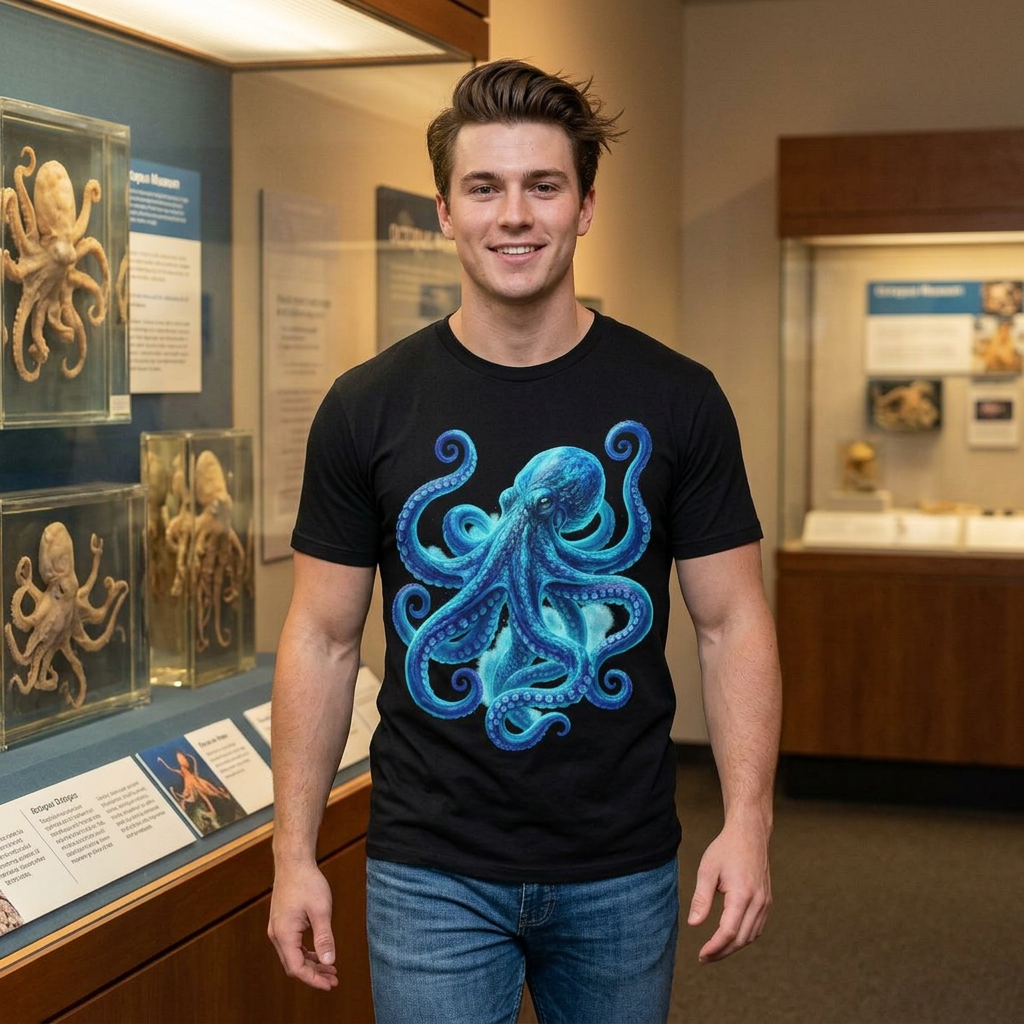 Premium Octopus Shirt, Bioluminescent Deep Sea Ocean Tee, Glowing Blue Kraken Graphic T Shirt, Coastal Nature Lover Gift, Florida Ocean Art.