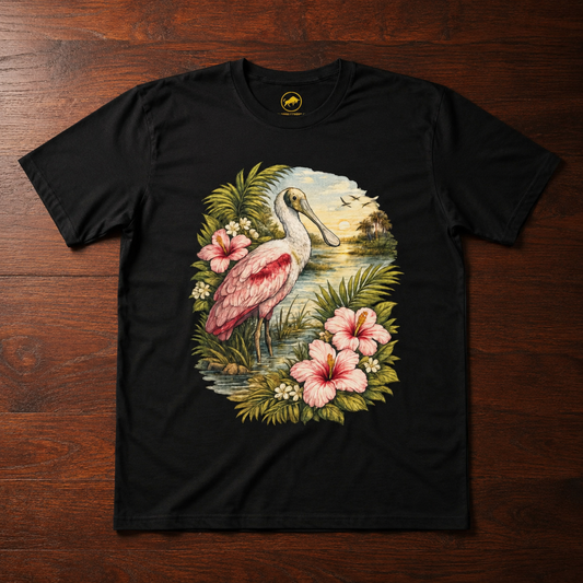 Premium Roseate Spoonbill Shirt, AS Colour 5001 Florida Wildlife Tee, Pink Coastal Bird Graphic T-Shirt, Everglades Nature Gif.