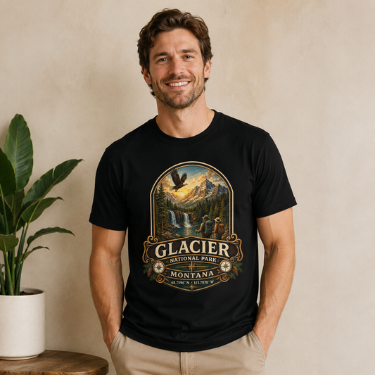 Glacier National Park Shirt, Montana Hiking Tee, Vintage Mountain Adventure T-Shirt, National Park Gift, Outdoor Travel Shirt.