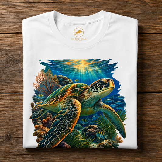 Majestic Sea Turtle Shirt, Premium Ocean Wildlife Graphic Tee, Colorful Coral Reef Turtle Shirt, Marine Life Gift for Ocean Lovers.