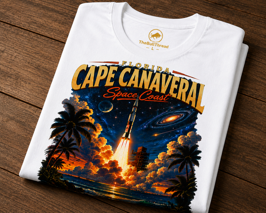 Cape Canaveral Florida Space Coast Rocket Launch Graphic T Shirt.