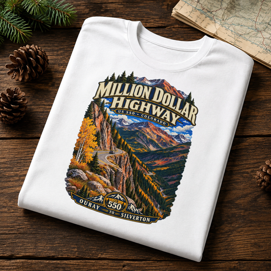 Million Dollar Highway Shirt, US 550 Colorado T Shirt, Ouray Silverton Scenic Byway Tee, San Juan Mountains Road Trip Gift.