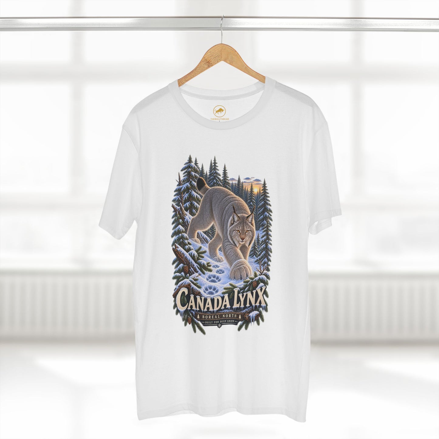 Canada Lynx T-Shirt, Boreal Forest Wildlife Graphic, Deep Snow Wild Cat Design