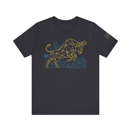 Premium Crypto T-Shirt - Bullish Freedom Gold & Blue Bull Print by TheBullThread