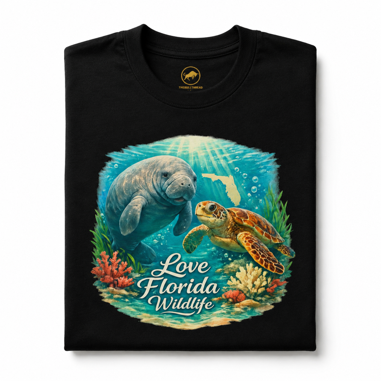 Love Florida Wildlife Shirt, Manatee and Sea Turtle Tee, Florida Coastal Graphic T-Shirt, Premium AS Colour 5001 Nature Gift
