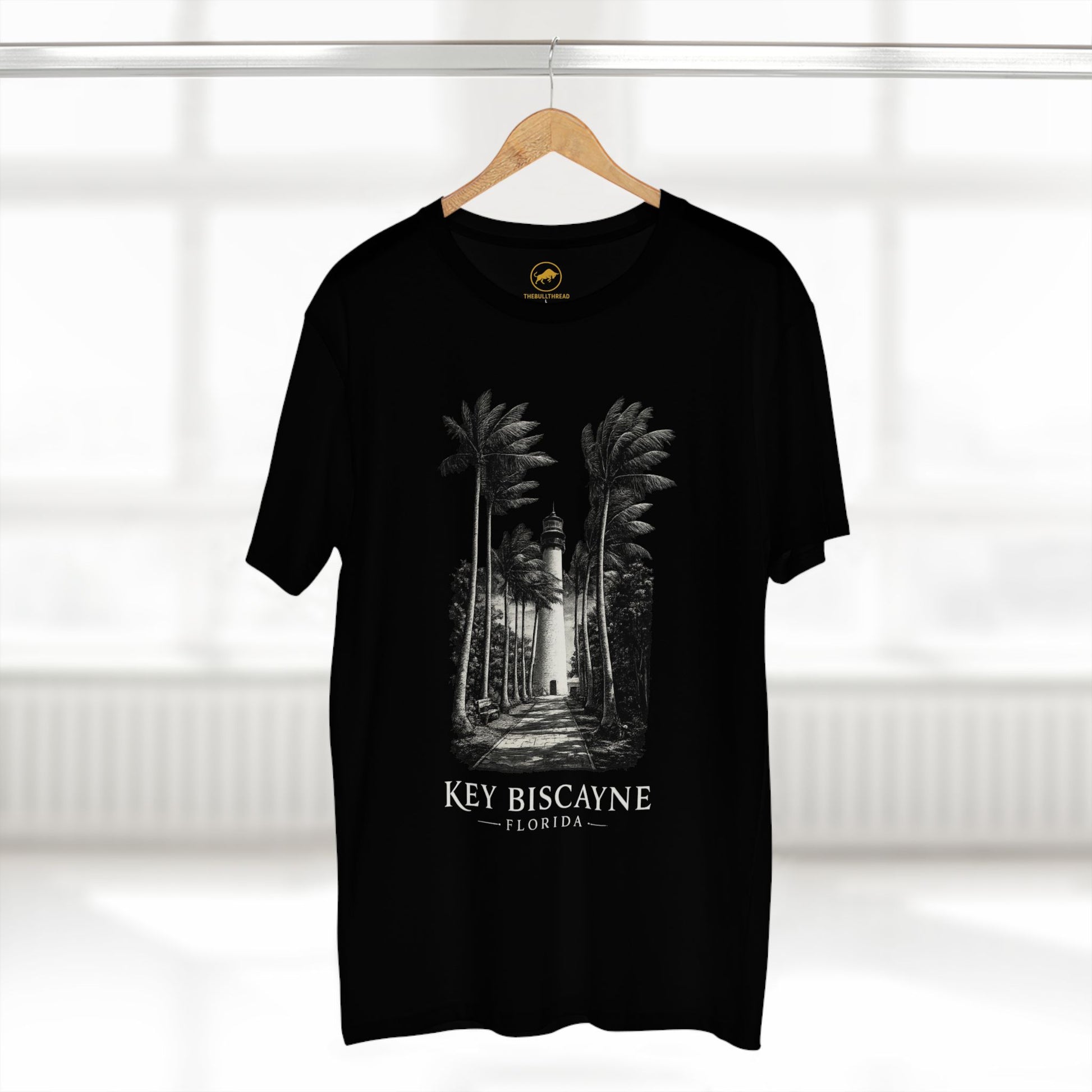 Key Biscayne Florida Luxury Lighthouse Shirt, AS Colour 5001 Premium Tee, Cape Florida Coastal Graphic, Minimalist Beach Palm Design.