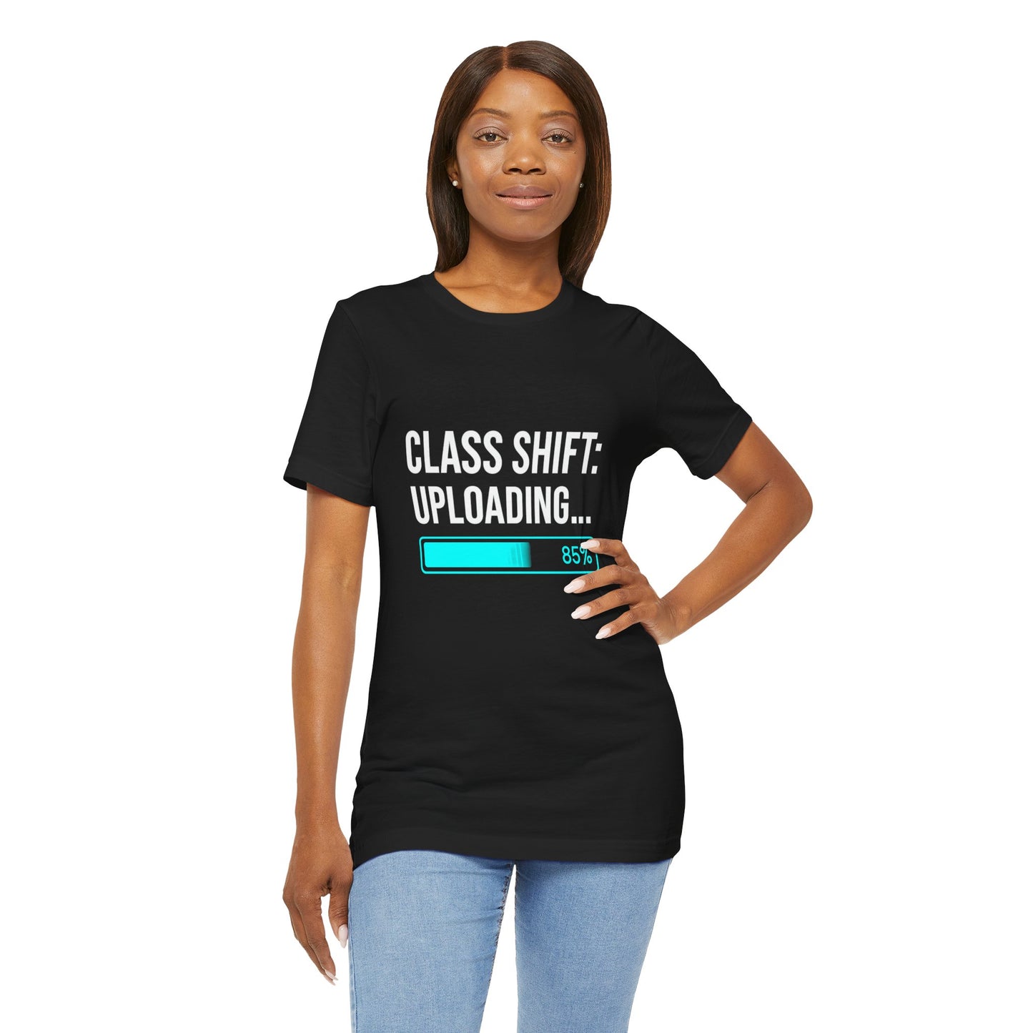 Premium Crypto Investor Shirt – “Class Shift: Uploading…” Neon Progress Bar Design by TheBullThread