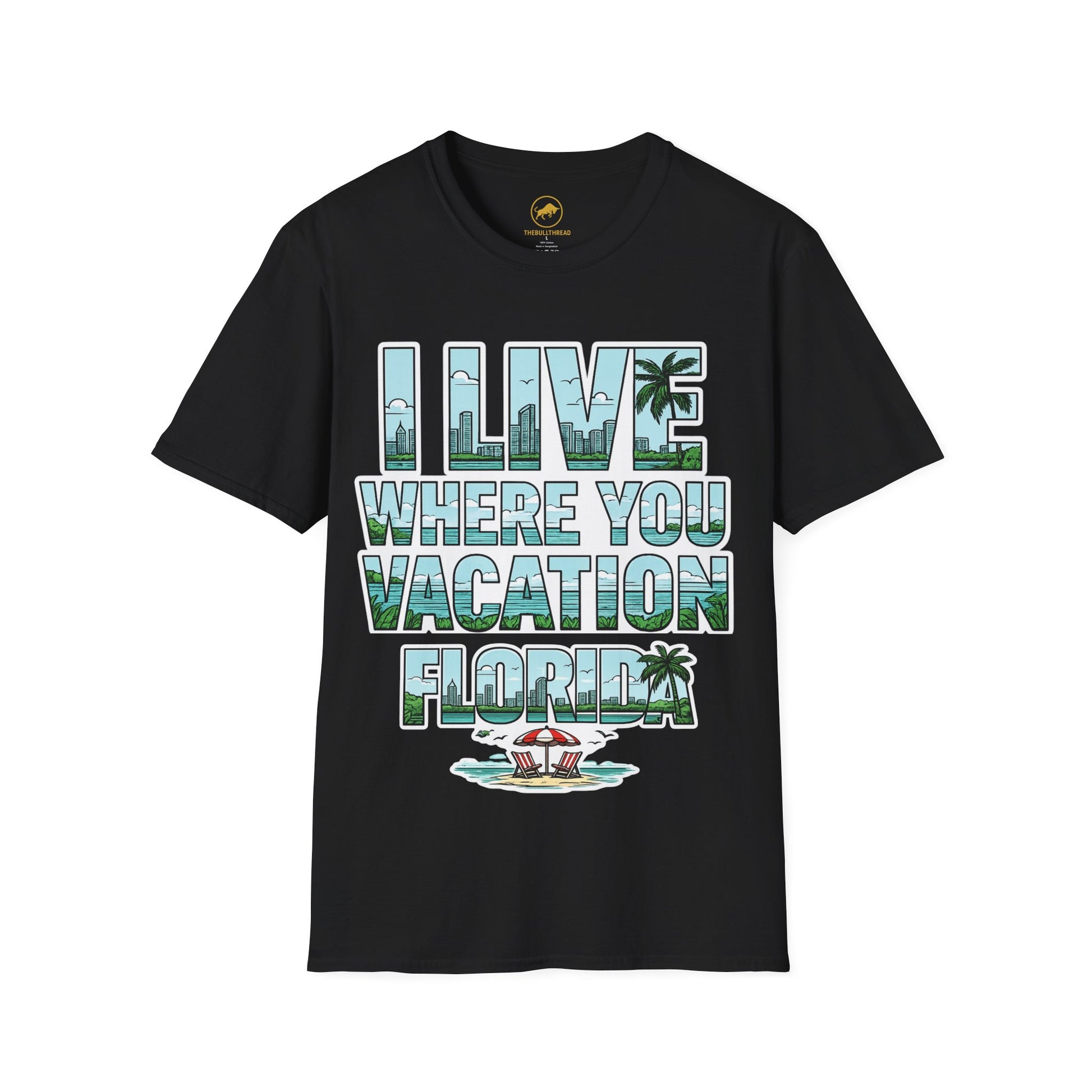 Florida Beach Shirt | I Live Where You Vacation Tee | Coastal Vacation Graphic T-Shirt | Miami Beach Tropical Summer Shirt | Florida Gift.