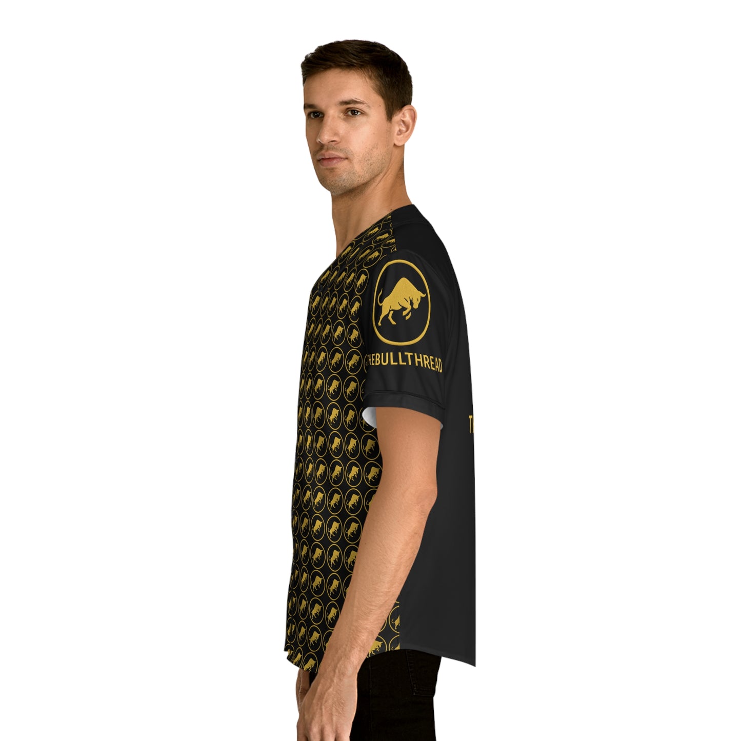 Premium Jersey by TheBullThread - All Over Print Golden Bull Streetwear Baseball Jersey | Luxury Crypto Fashion Shirt for Men