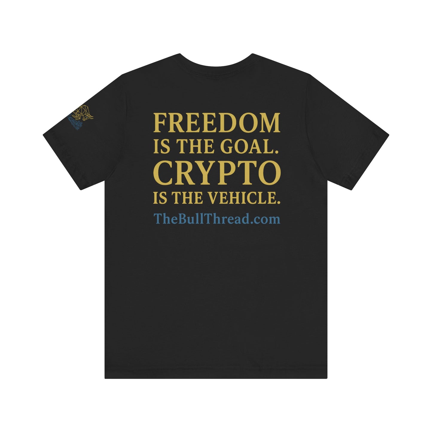 Premium Crypto T-Shirt - Bullish Freedom Gold & Blue Bull Print by TheBullThread