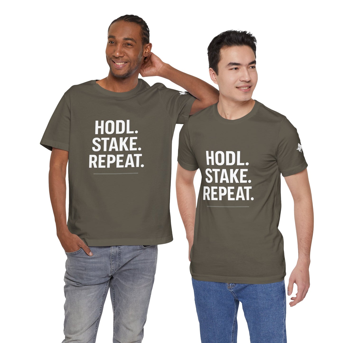 Premium Crypto Tee – HODL Stake Repeat Minimalist Streetwear by TheBullThread