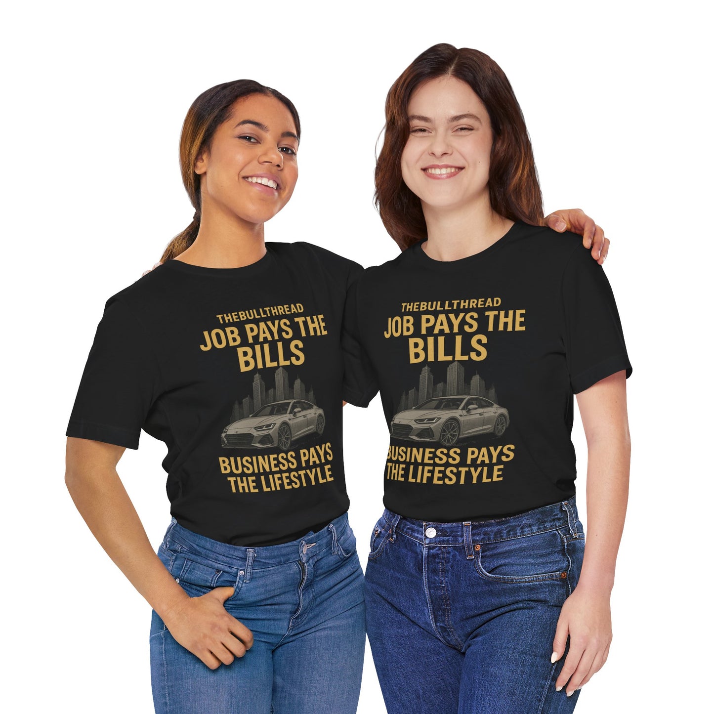 Premium Gold Motivational Streetwear Tee by The BullThread | Job Pays the Bills Business Pays the Lifestyle | Luxury Investor Shirt