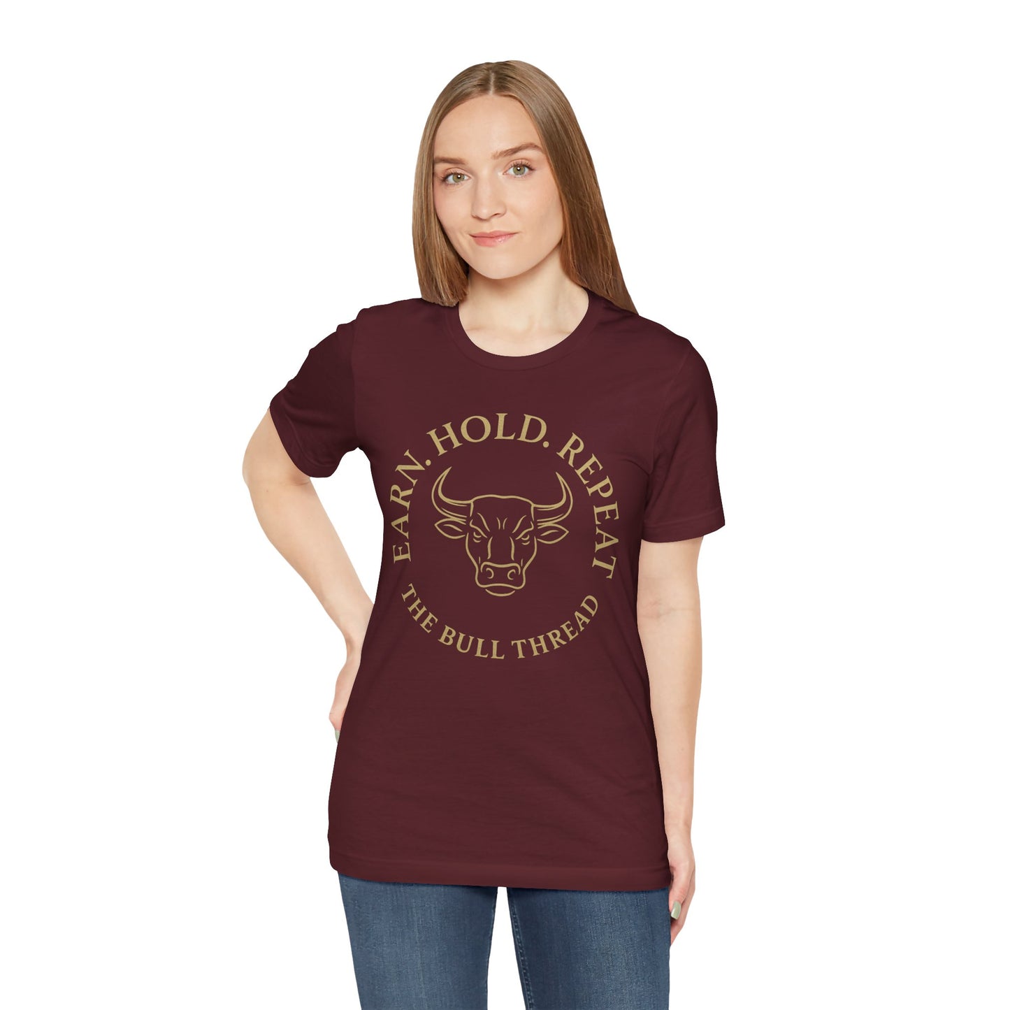 Premium Crypto Investor Tee - Earn Hold Repeat Emblem by TheBullThread
