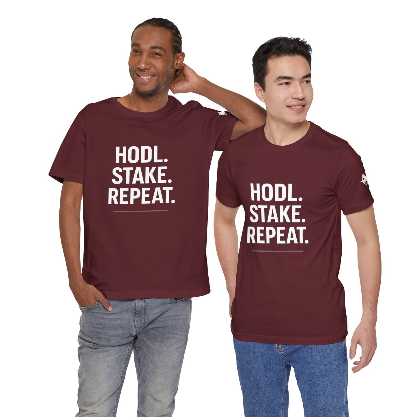 Premium Crypto Tee – HODL Stake Repeat Minimalist Streetwear by TheBullThread