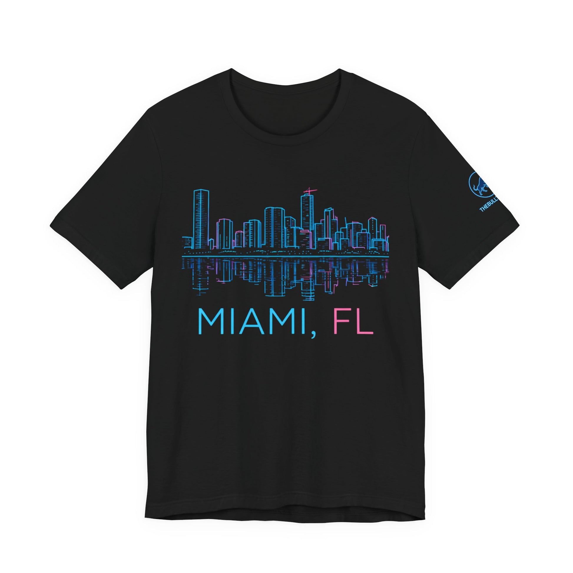 Miami Skyline Shirt Neon Outline - Miami FL Shirt | Biscayne Bay Miami Tee | Florida Streetwear Shirt - Premium Miami Graphic Tee.