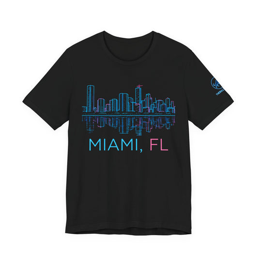 Miami Skyline Shirt Neon Outline - Miami FL Shirt | Biscayne Bay Miami Tee | Florida Streetwear Shirt - Premium Miami Graphic Tee.