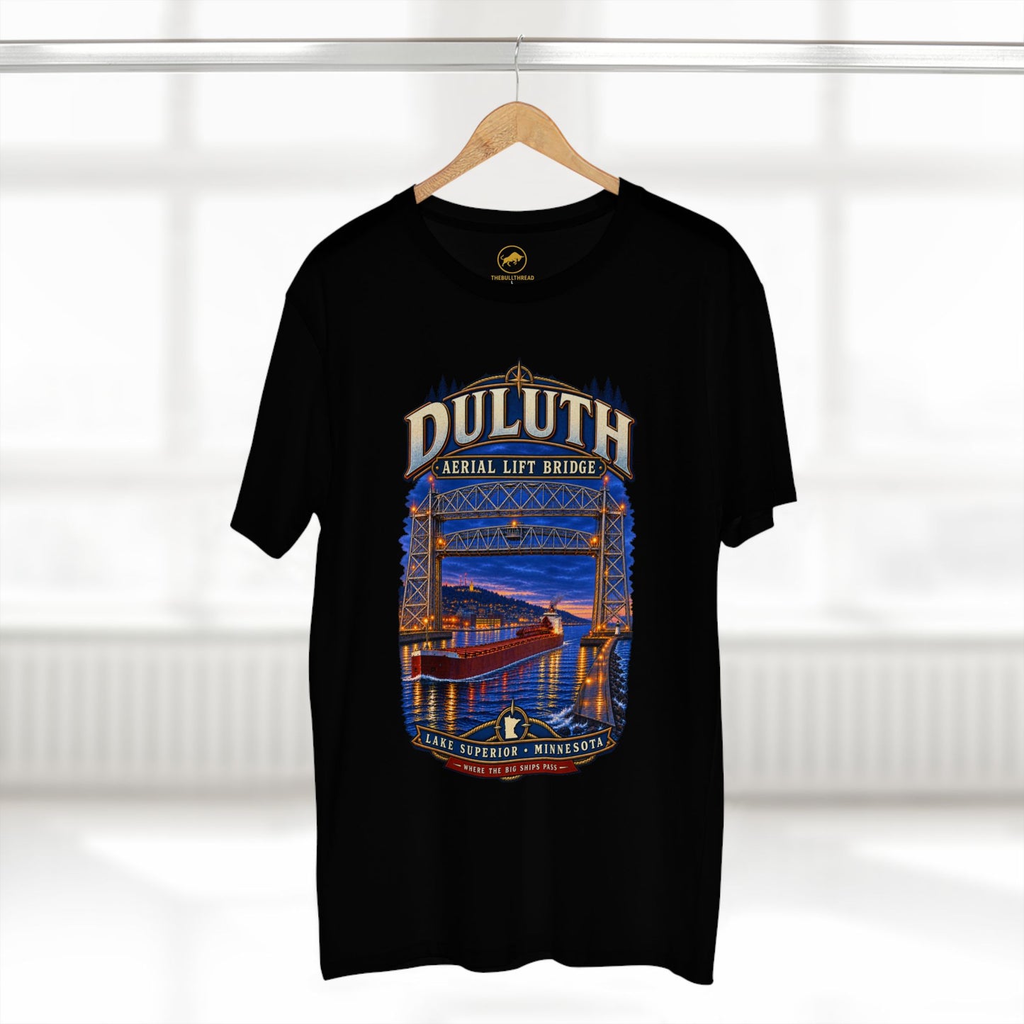 Duluth Aerial Lift Bridge T-Shirt, Lake Superior Minnesota Great Lakes Freighter Tee.