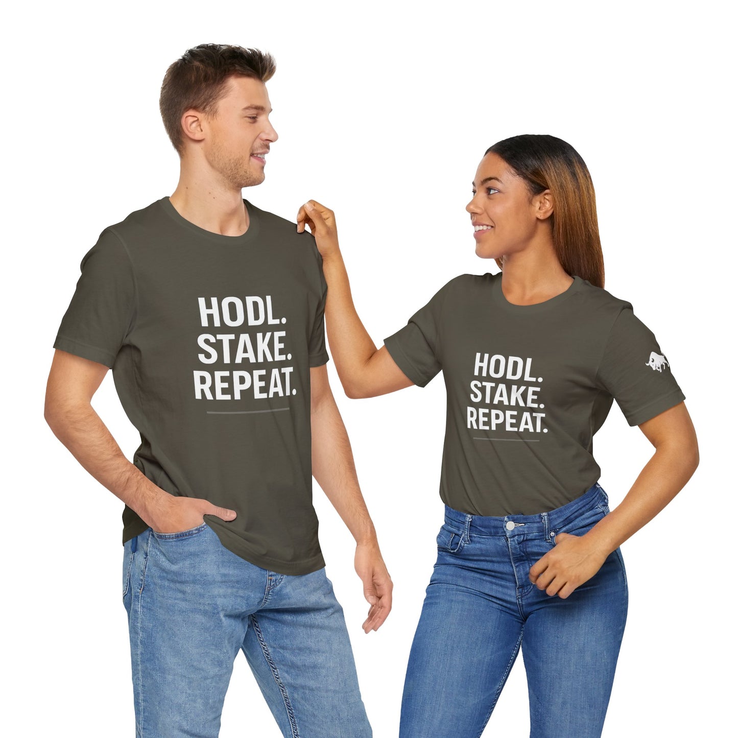 Premium Crypto Tee – HODL Stake Repeat Minimalist Streetwear by TheBullThread