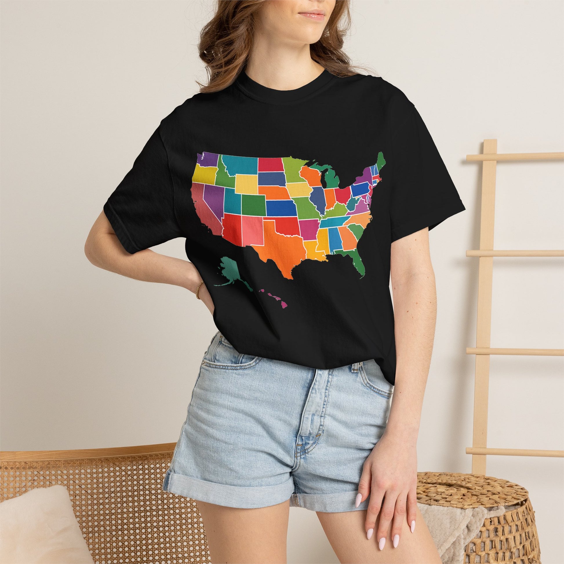 USA Map Shirt Colorful States, Comfort Colors 1717 Premium T-Shirt, United States Graphic Tee, Patriotic America Shirt, USA Travel Gift.