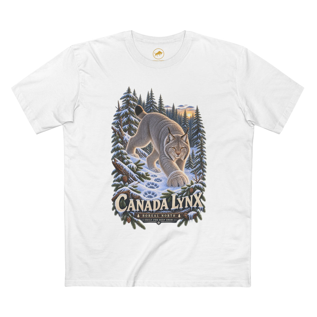 Canada Lynx T-Shirt, Boreal Forest Wildlife Graphic, Deep Snow Wild Cat Design