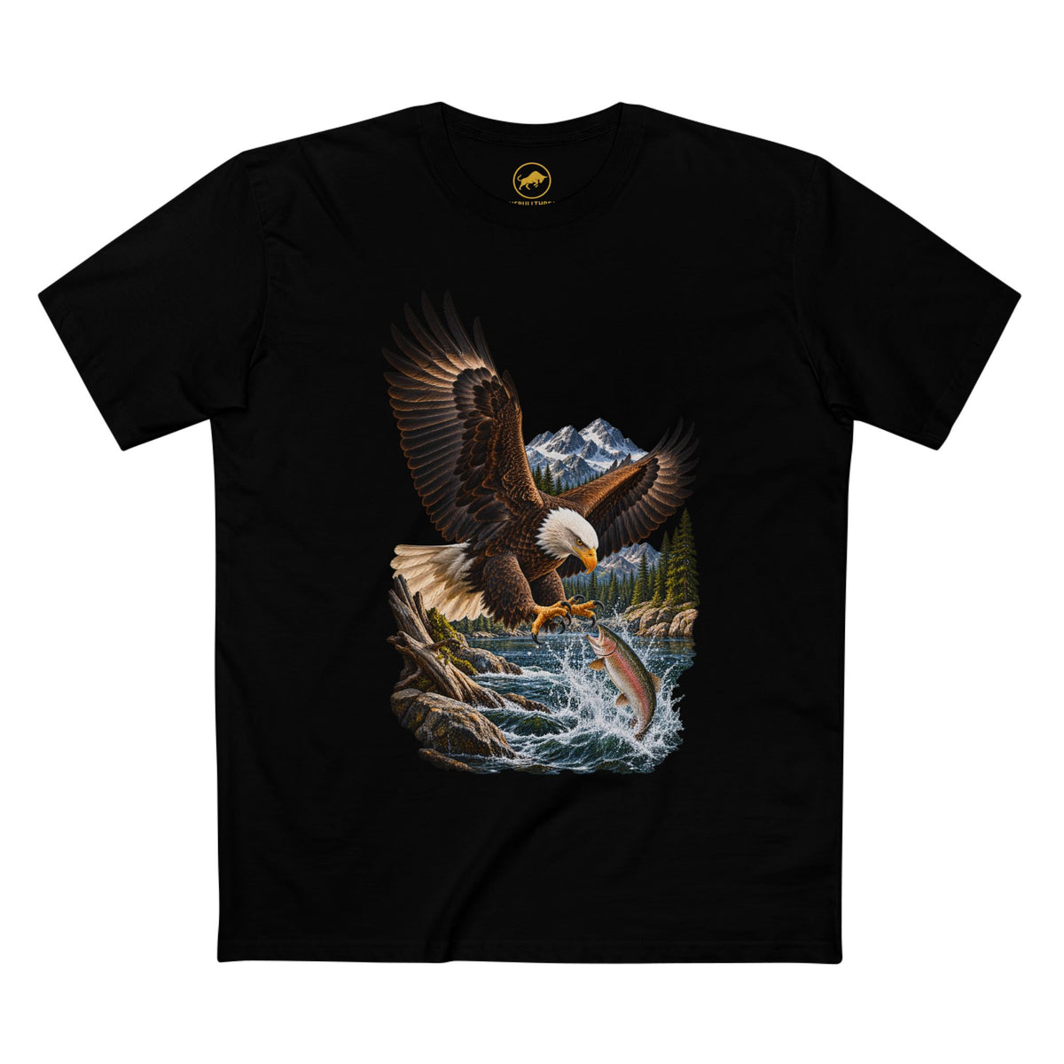 Bald Eagle Fishing Shirt, Rainbow Trout Wildlife Tee, Mountain River Nature Graphic, Angler Gift.
