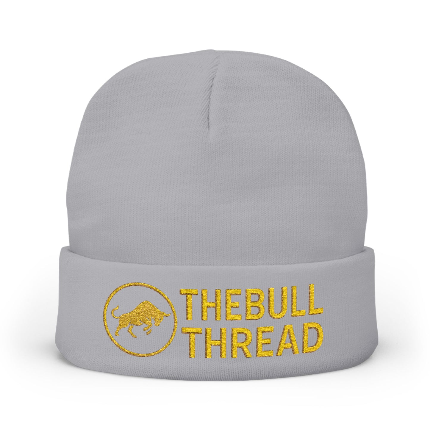 Premium Embroidered Knit Beanie - Gold Logo Knit Hat by TheBullThread