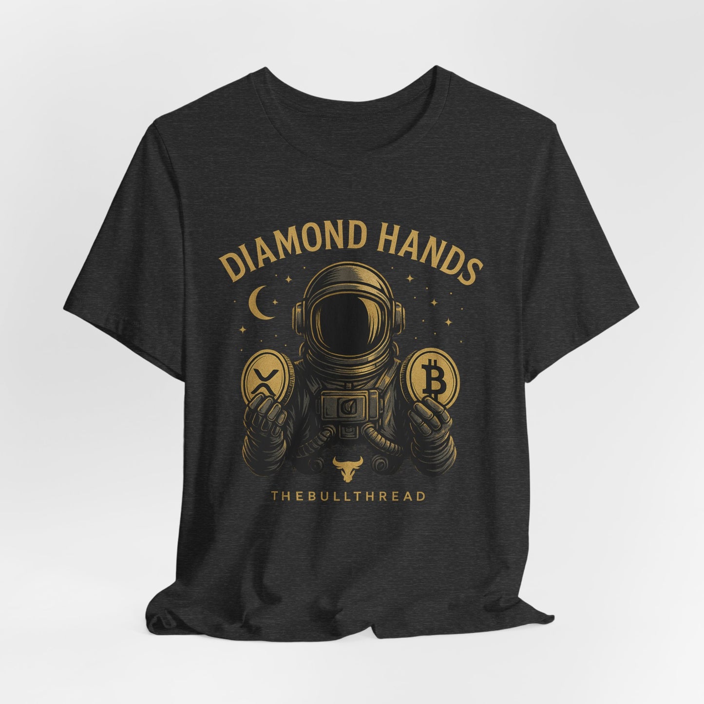Premium Space Crypto T-Shirt – Bitcoin XRP Astronaut Diamond Hands Design by TheBullThread