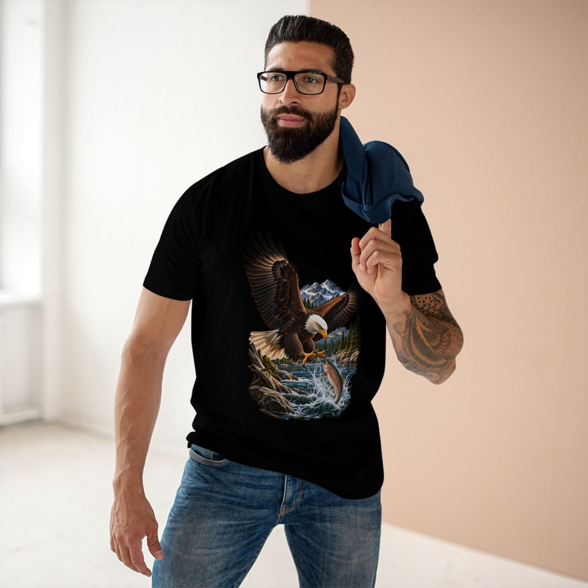 Bald Eagle Fishing Shirt, Rainbow Trout Wildlife Tee, Mountain River Nature Graphic, Angler Gift.