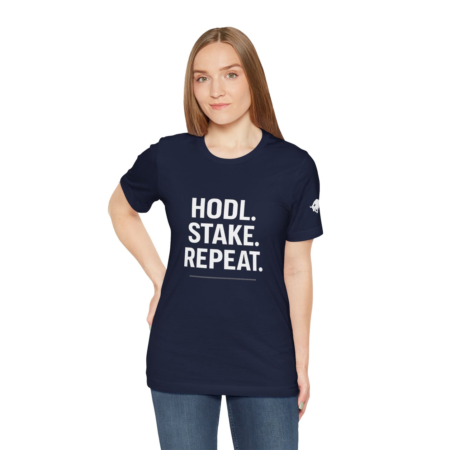 Premium Crypto Tee – HODL Stake Repeat Minimalist Streetwear by TheBullThread