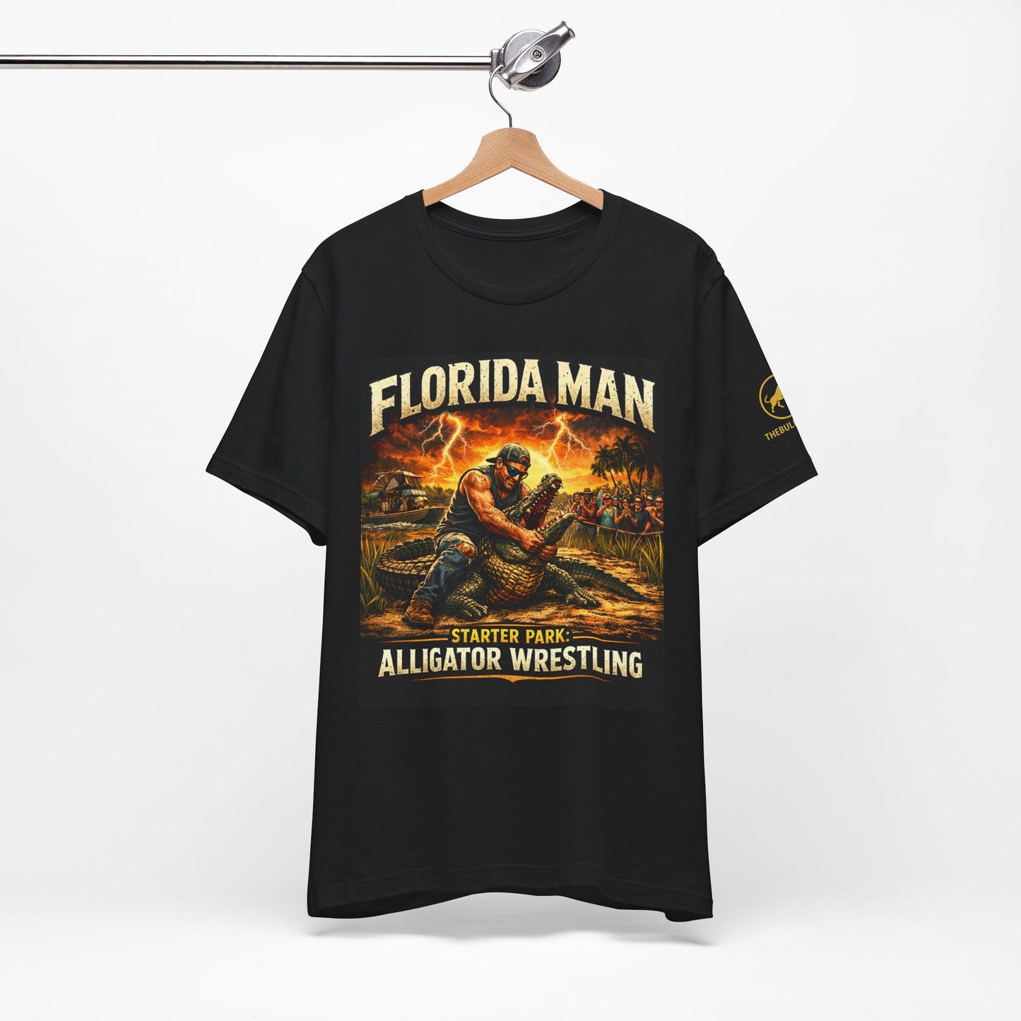 Florida Man Alligator Wrestling Shirt, Funny Florida Meme Tee, Gator Wrestler Graphic T-Shirt, Everglades Swamp Humor Shirt.