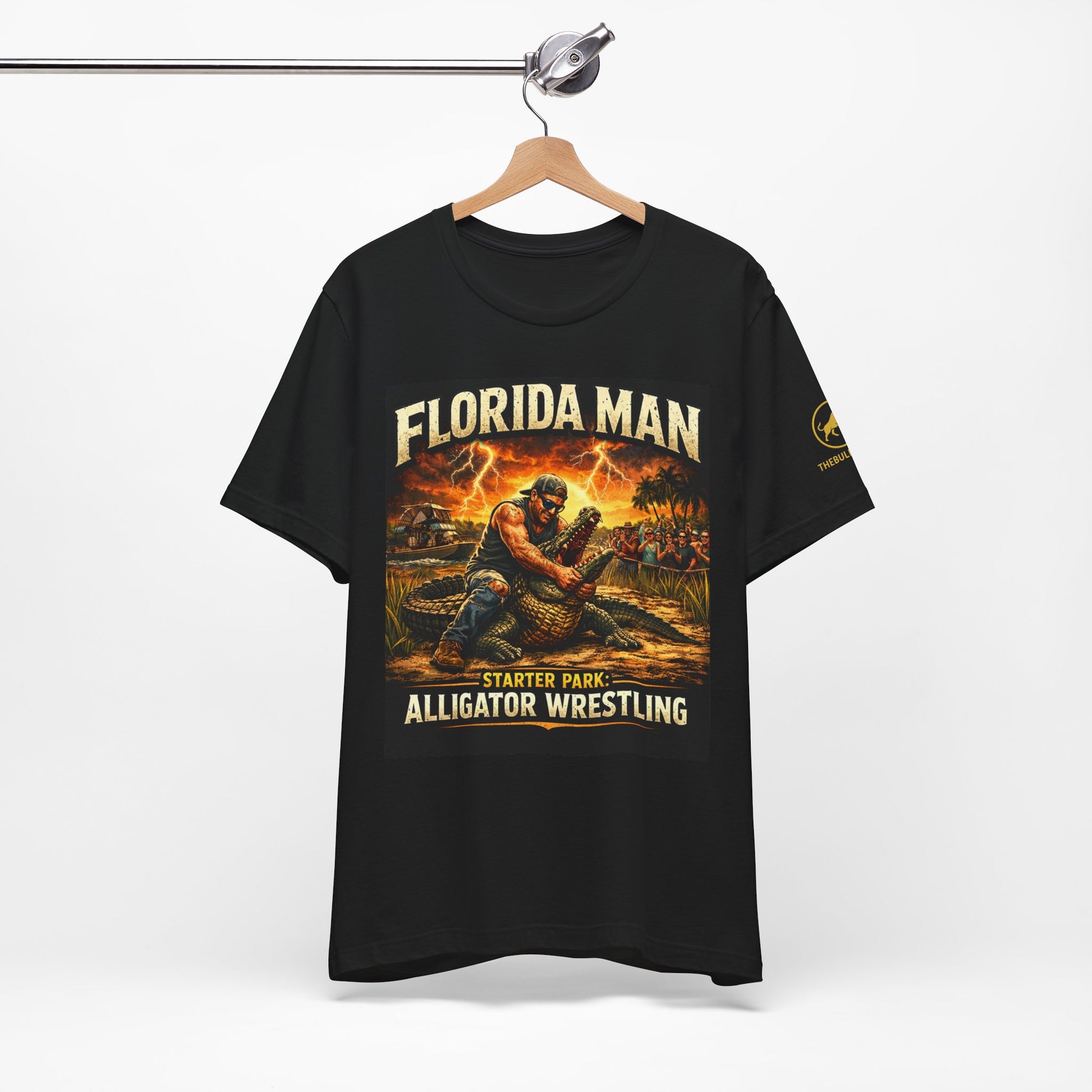 Florida Man Alligator Wrestling Shirt, Funny Florida Meme Tee, Gator Wrestler Graphic T-Shirt, Everglades Swamp Humor Shirt.