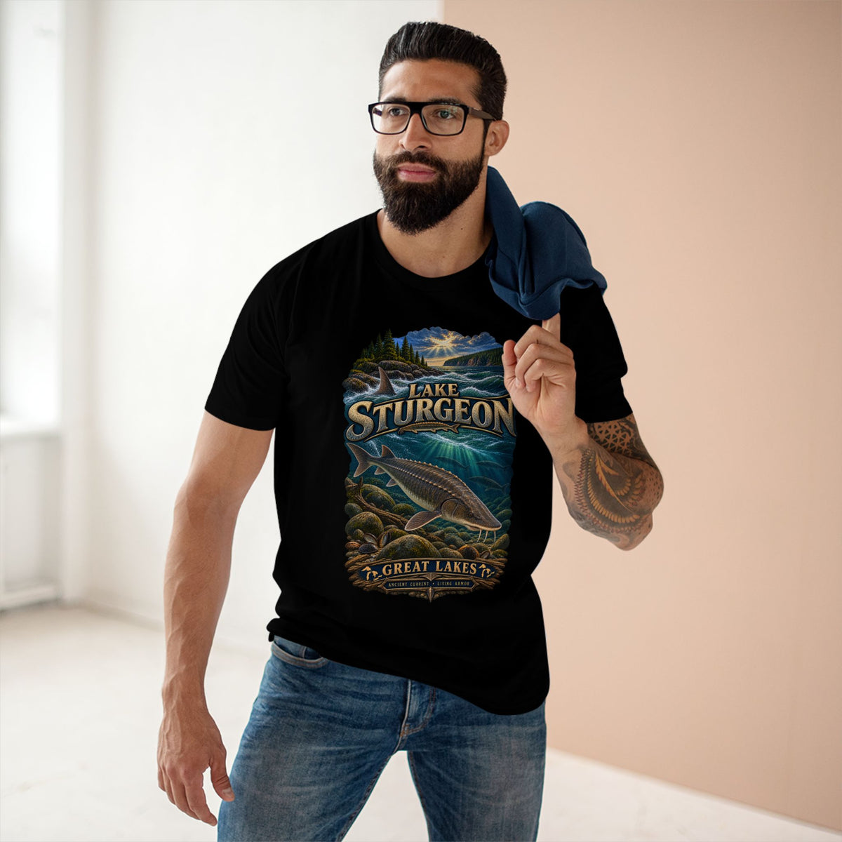 Lake Sturgeon Fishing Shirt: Great Lakes Freshwater Fish Naturalist Tee.