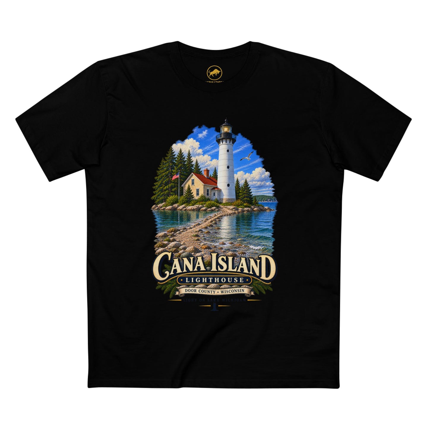 Cana Island Lighthouse T-Shirt, Door County Wisconsin, Lake Michigan Great Lakes Travel Tee