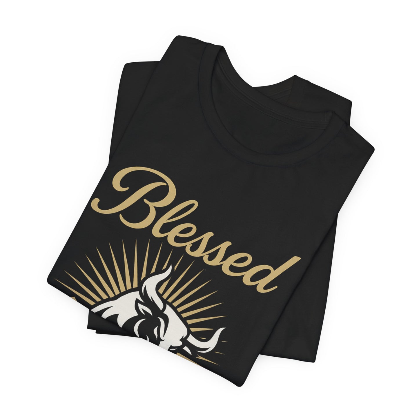 Luxury Crypto Tee - Blessed and Bullish Gold Bull Faith & Finance Design by TheBullThread