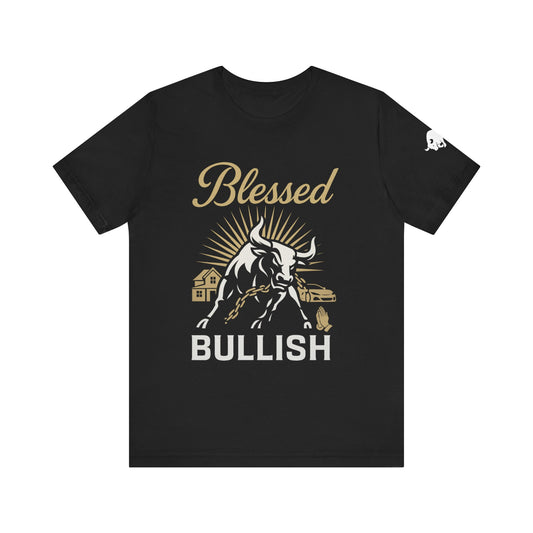 Luxury Crypto Tee - Blessed and Bullish Gold Bull Faith & Finance Design by TheBullThread