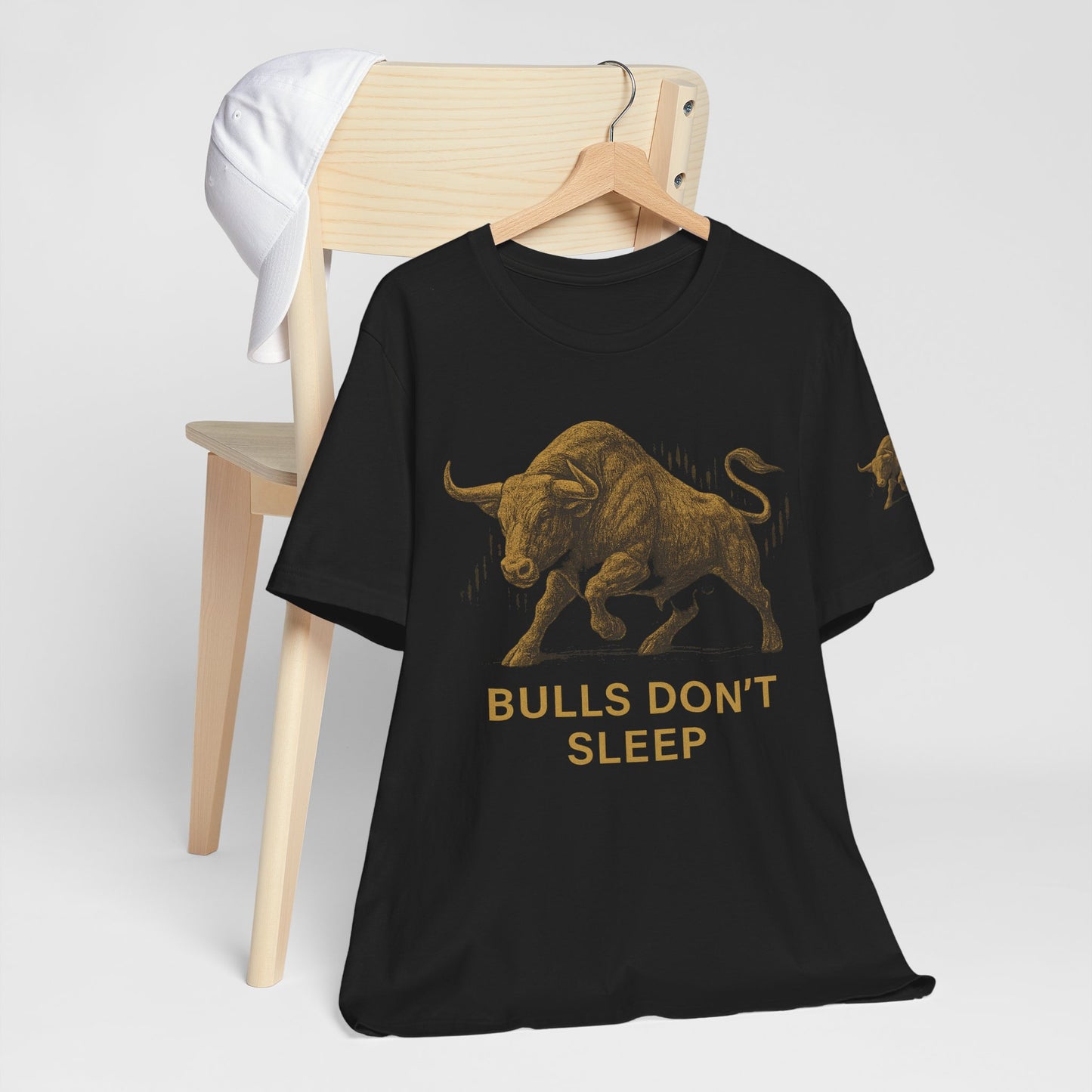 Luxury Crypto Trader T-Shirt - Bulls Don’t Sleep Gold Charging Bull Design by TheBullThread