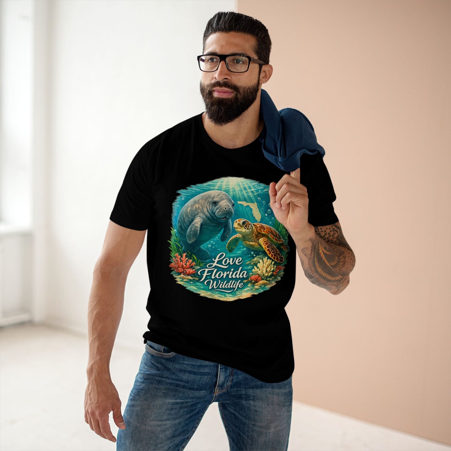 Love Florida Wildlife Shirt, Manatee and Sea Turtle Tee, Florida Coastal Graphic T-Shirt, Premium AS Colour 5001 Nature Gift.