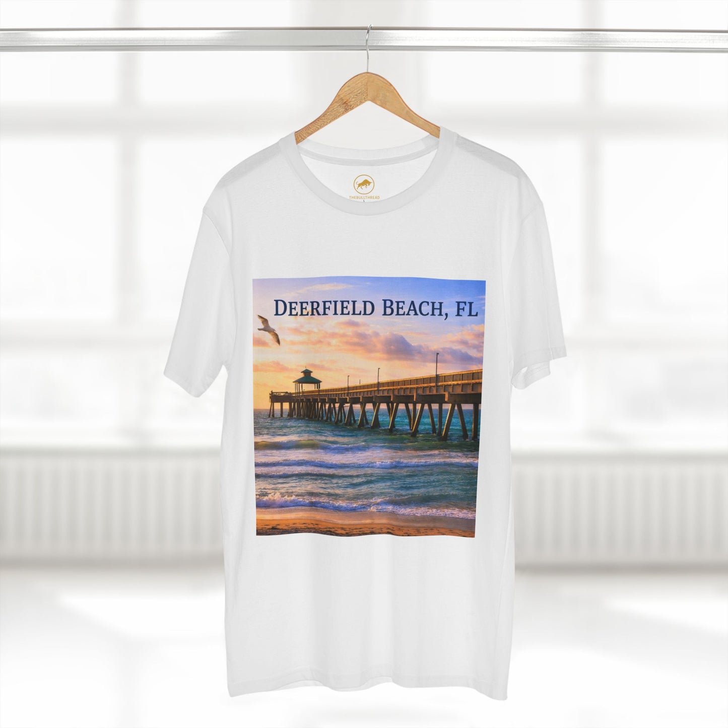 Deerfield Beach Florida Shirt Coastal Graphic Tee with Pier Artwork South Florida Ocean Beach Gift for Locals Travelers and Sea Lovers.
