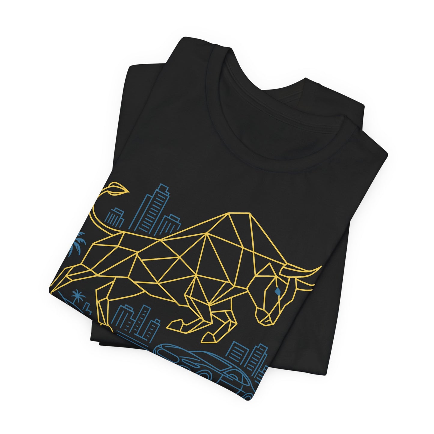 Premium Crypto T-Shirt - Bullish Freedom Gold & Blue Bull Print by TheBullThread
