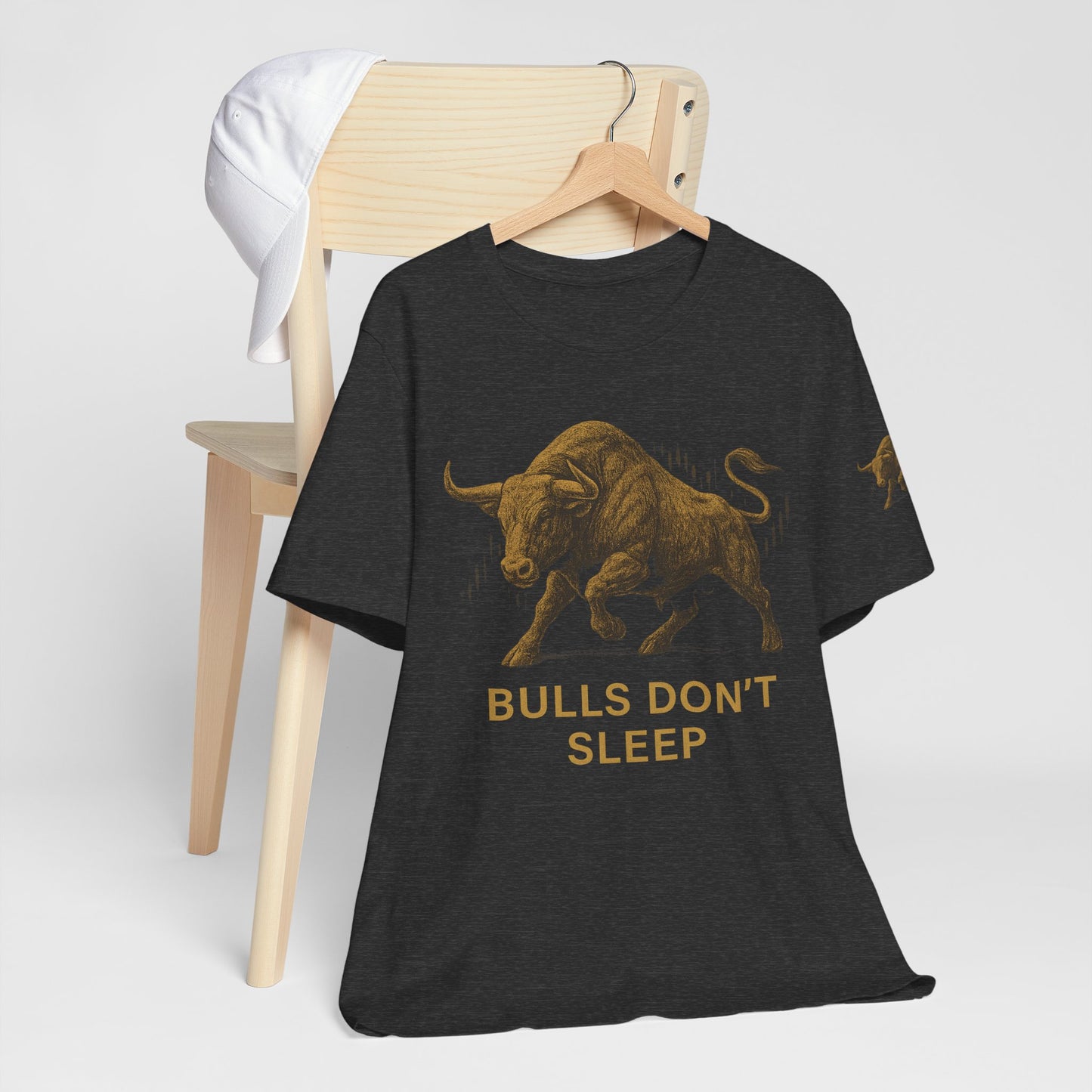 Luxury Crypto Trader T-Shirt - Bulls Don’t Sleep Gold Charging Bull Design by TheBullThread