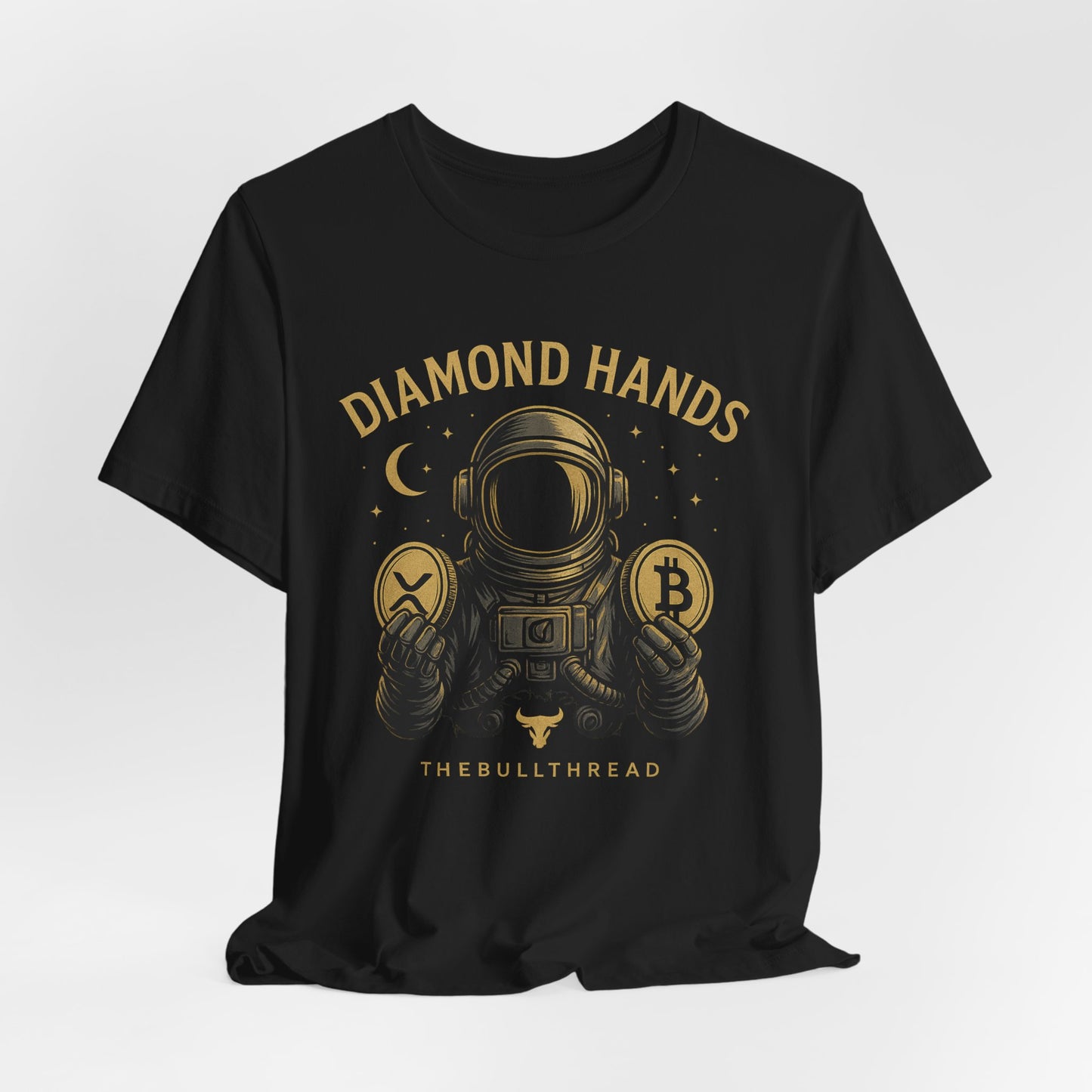 Premium Space Crypto T-Shirt – Bitcoin XRP Astronaut Diamond Hands Design by TheBullThread