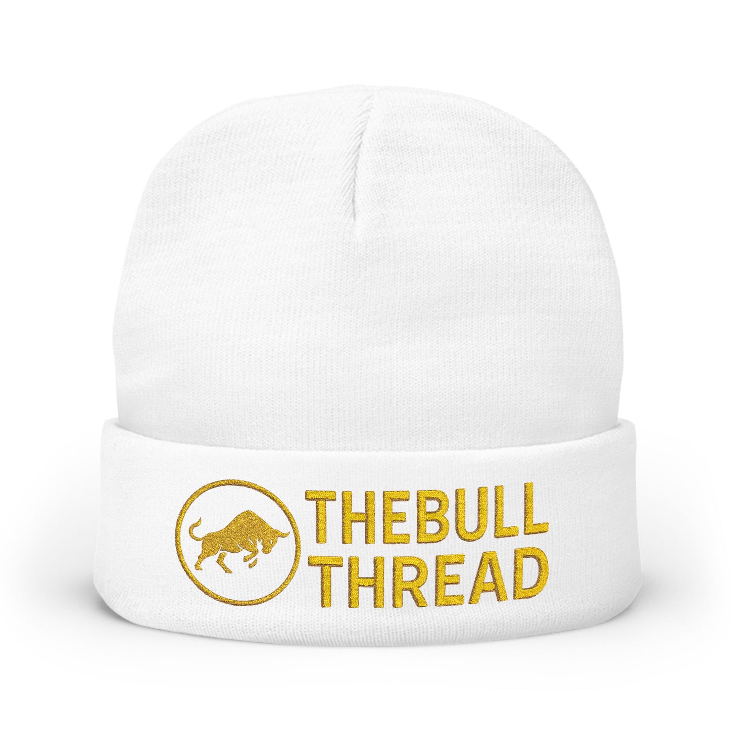 Premium Embroidered Knit Beanie - Gold Logo Knit Hat by TheBullThread