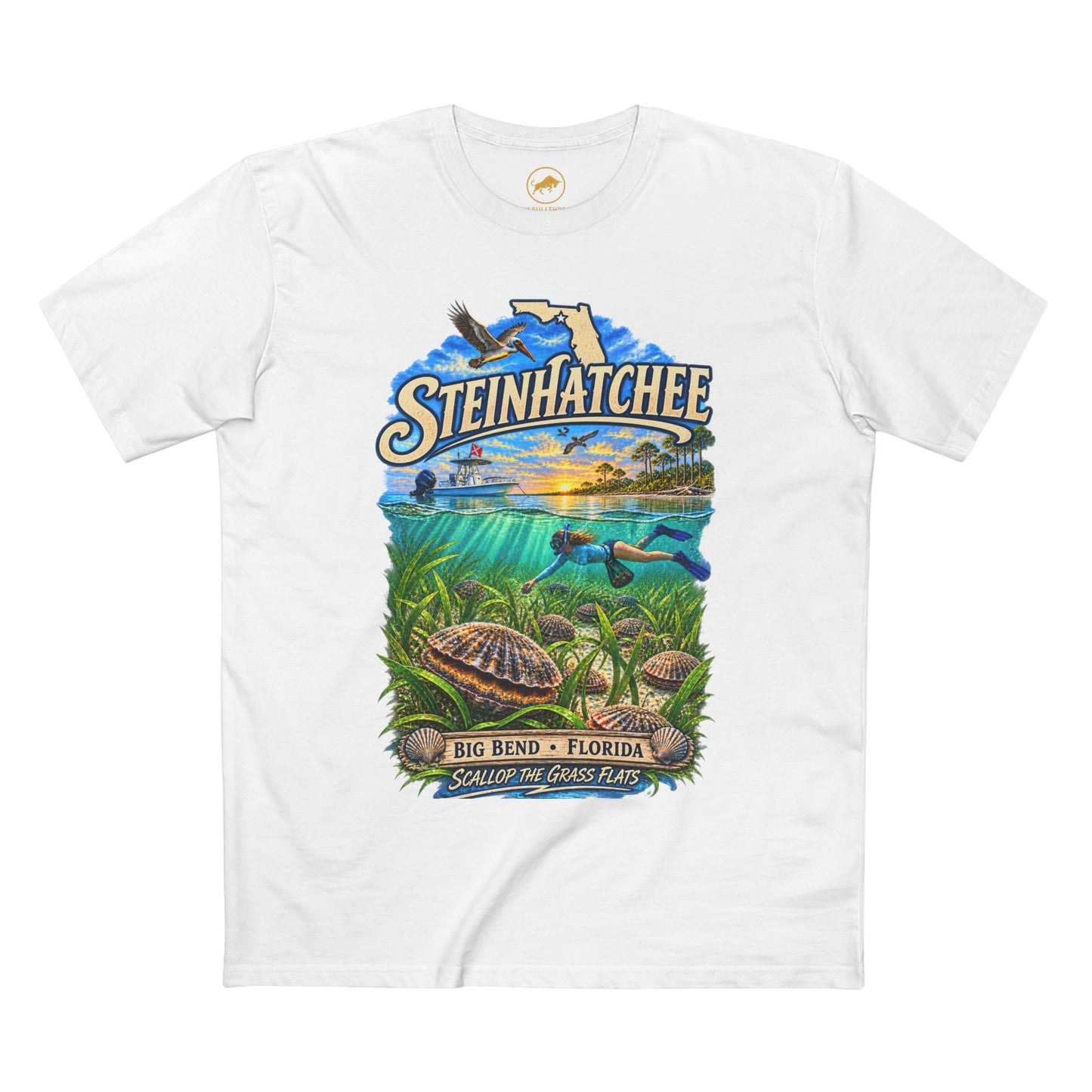 Steinhatchee Florida Scalloping Shirt, Big Bend Bay Scallop Tee, Gulf Coast Snorkeling Boating Vacation T-Shirt, Florida Waterman Gift.